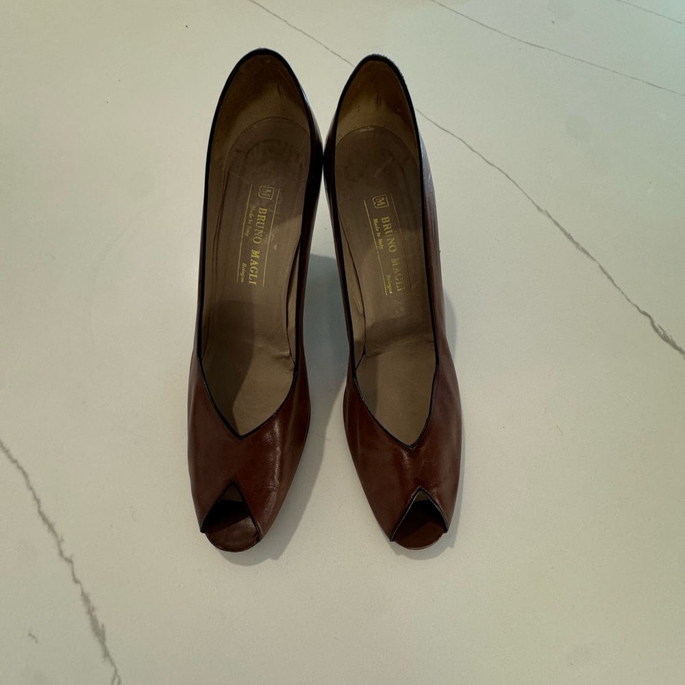 Bruno Magli Brown Leather Peep Toe Heels